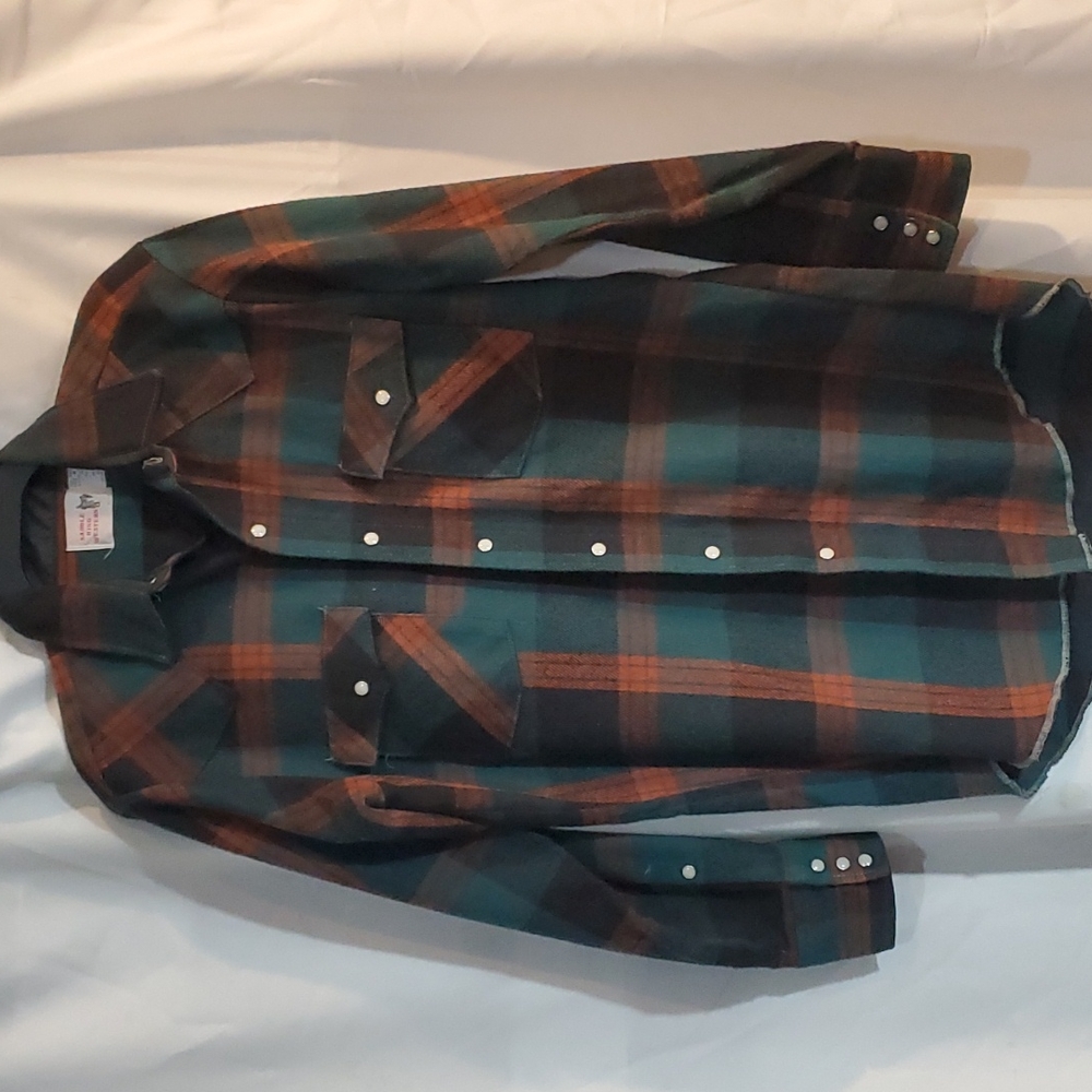 Saddle King Western Pearl Snap  Plaid Cowboy Cotton Shirt Medium